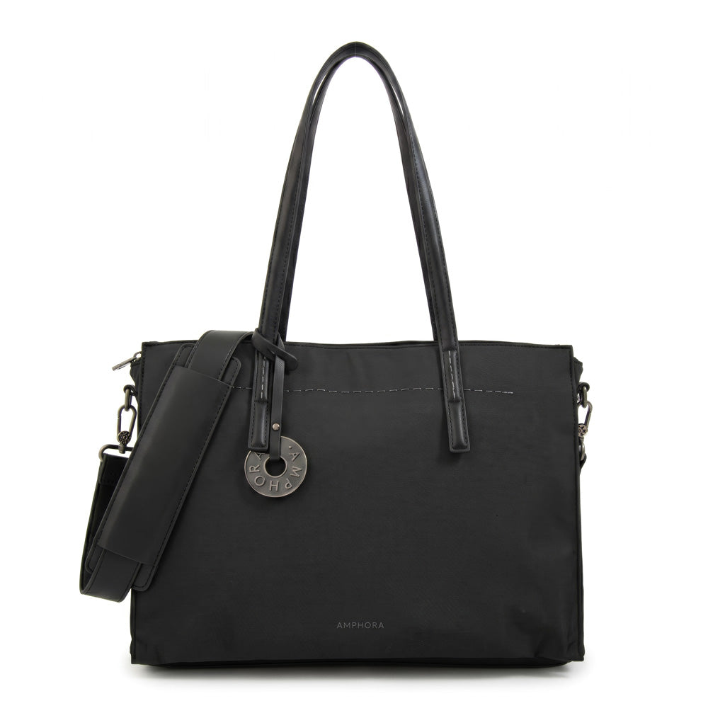 Cartera Dos Asas Portalaptop Ignacia Nylon Negro