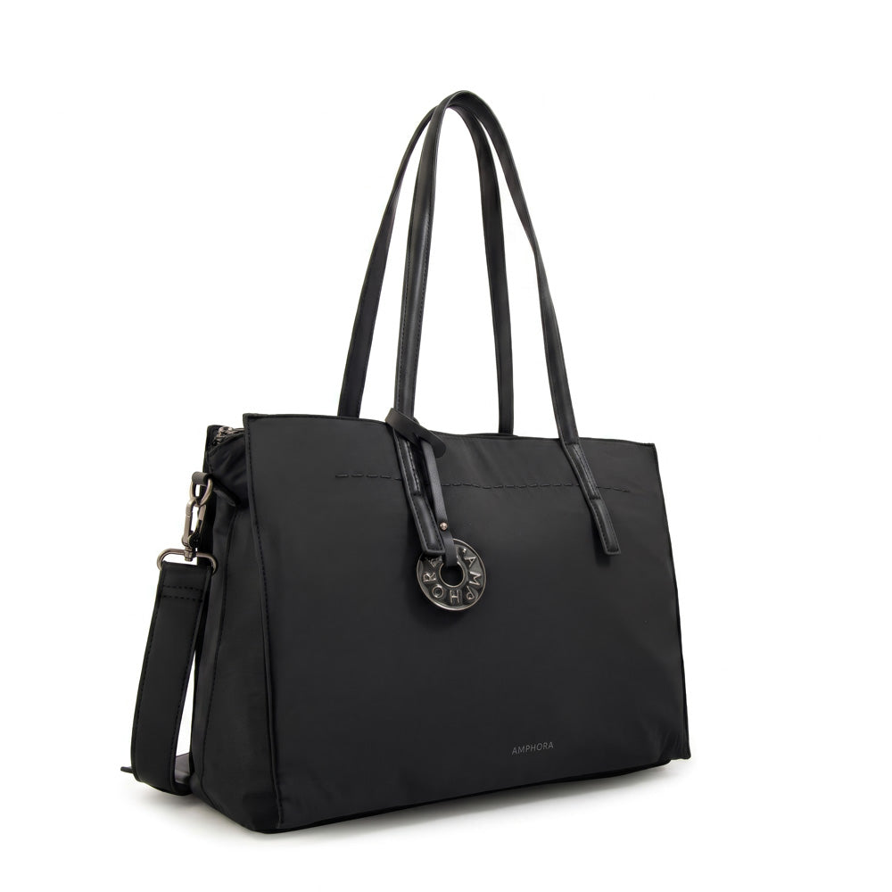 Cartera Dos Asas Portalaptop Ignacia Nylon Negro