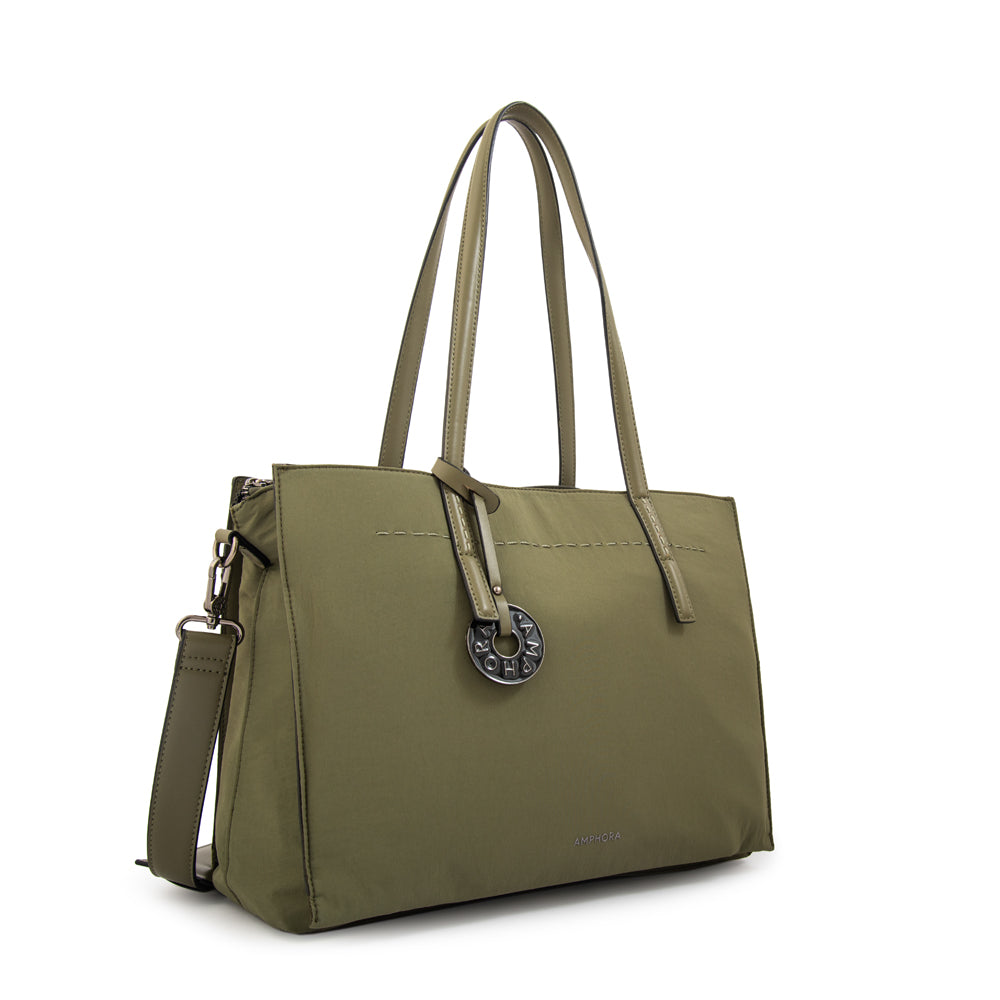 Cartera Dos Asas Portalaptop Ignacia Nylon Verde Oliva