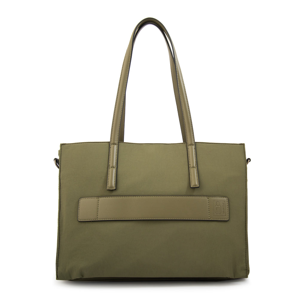 Cartera Dos Asas Portalaptop Ignacia Nylon Verde Oliva