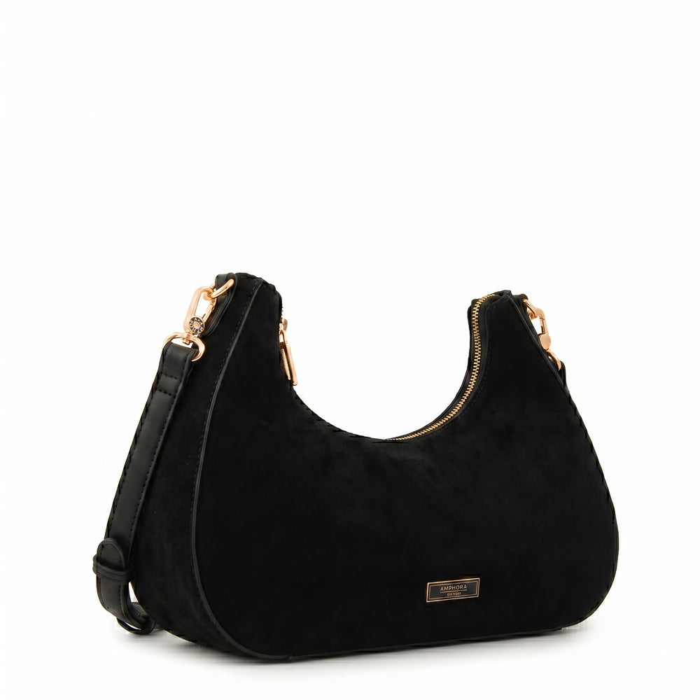 Cartera Oval Angela Gamuzado Negro