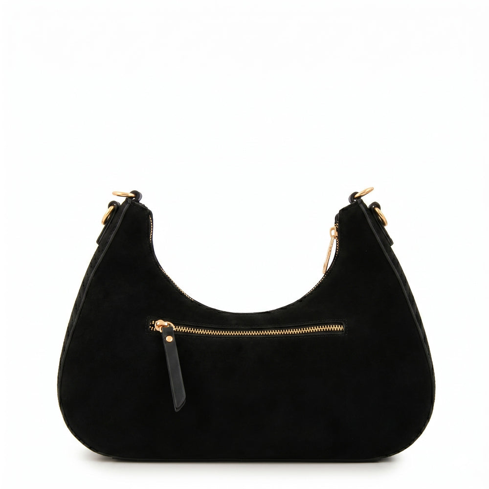Cartera Oval Angela Gamuzado Negro
