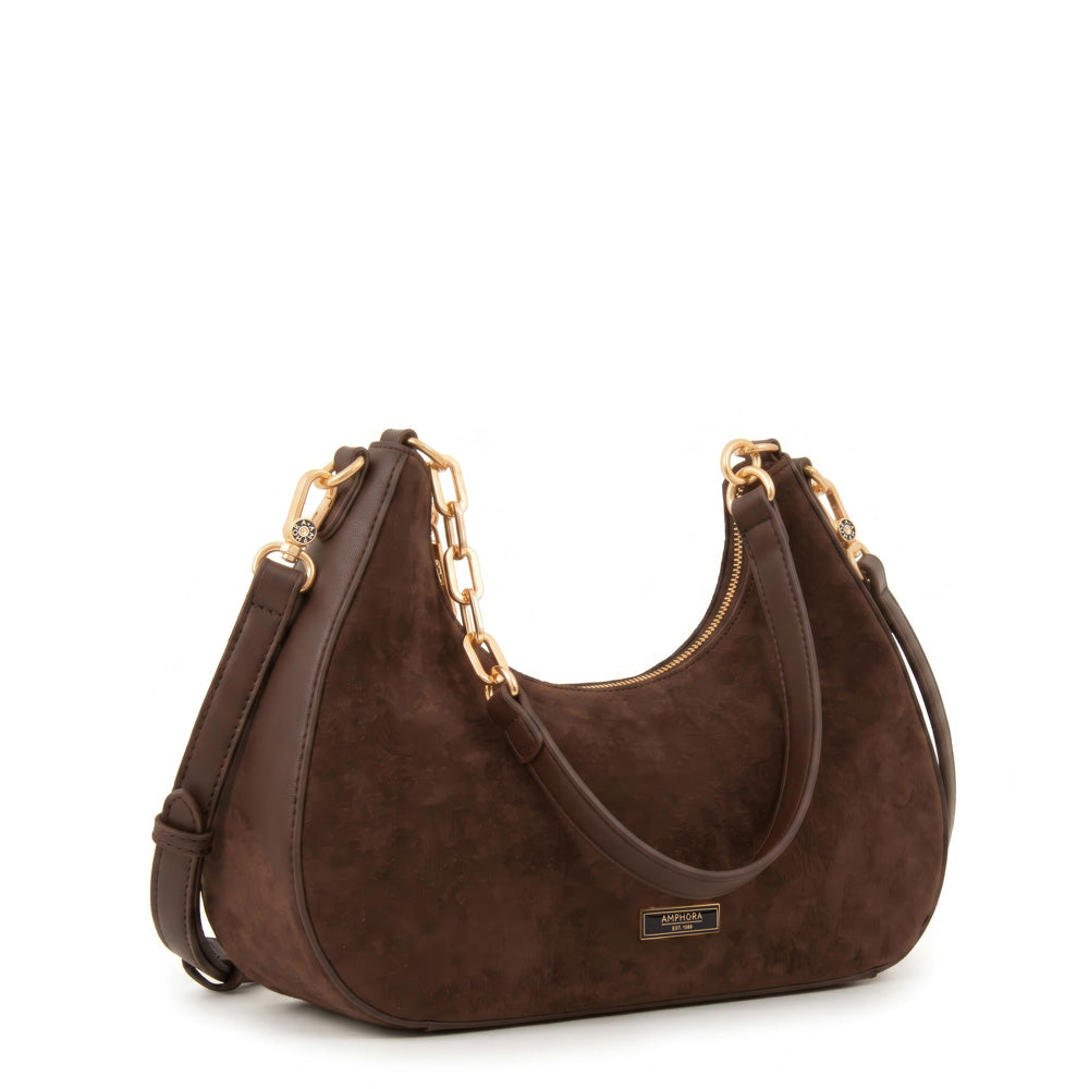 Cartera Oval Angela Gamuzado Café