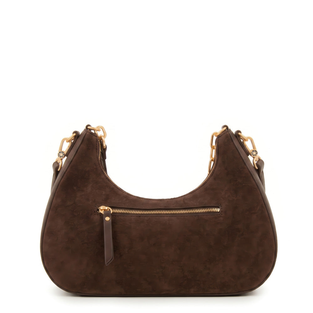 Cartera Oval Angela Gamuzado Café