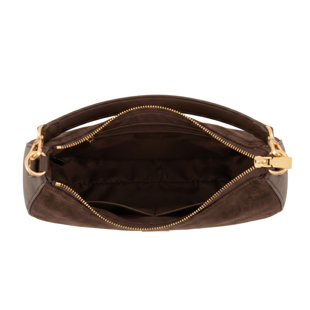 Cartera Oval Angela Gamuzado Café