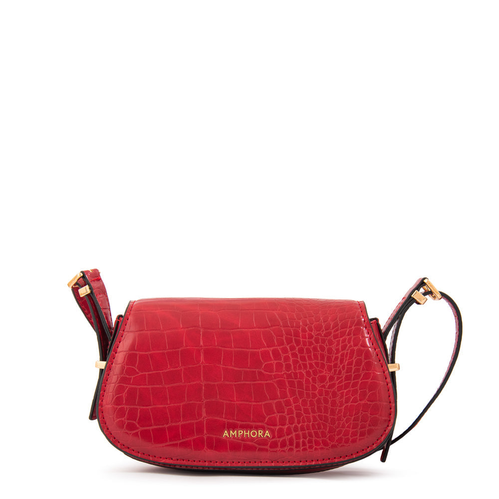 Crossbody Fanny Croco Rojo Oscuro