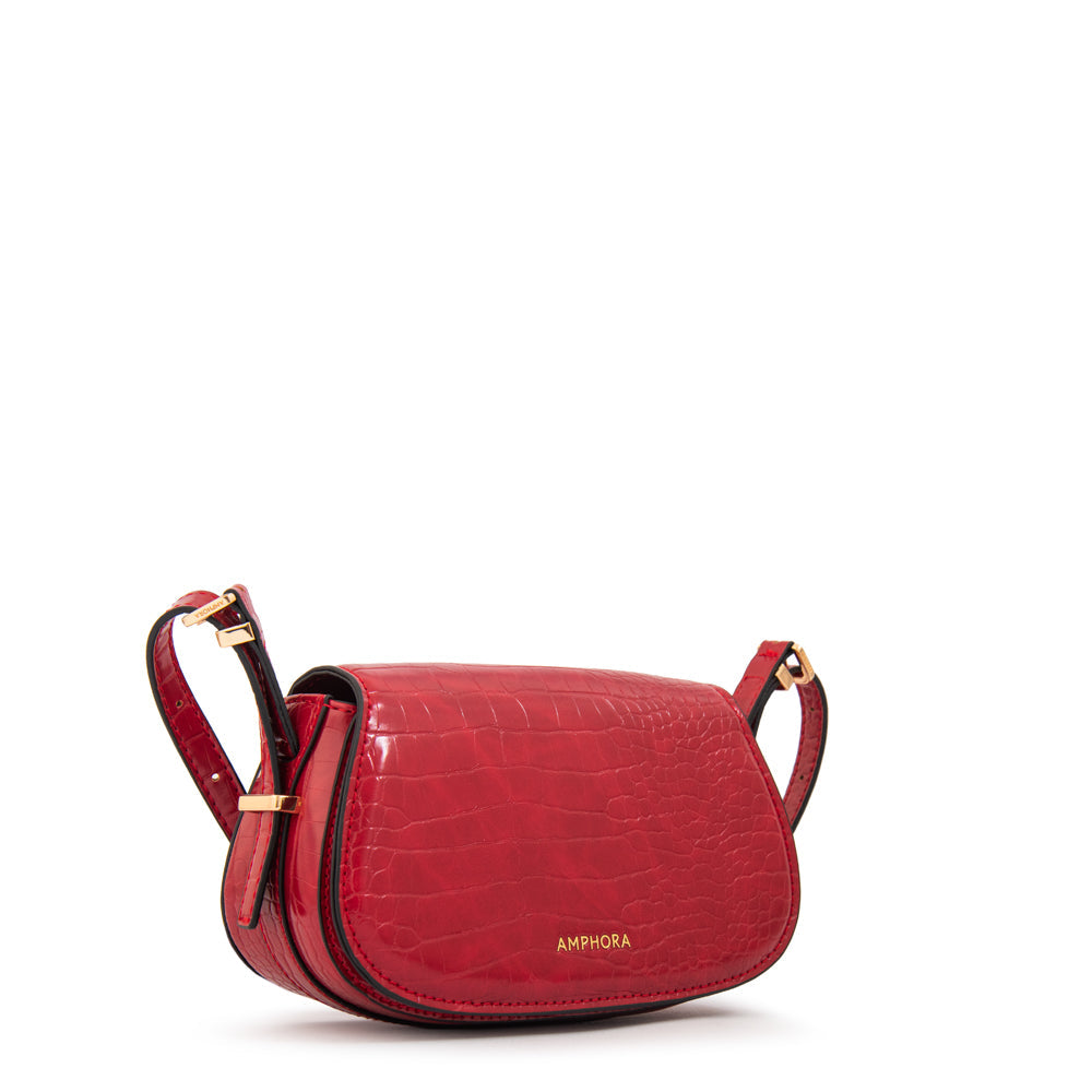 Crossbody Fanny Croco Rojo Oscuro