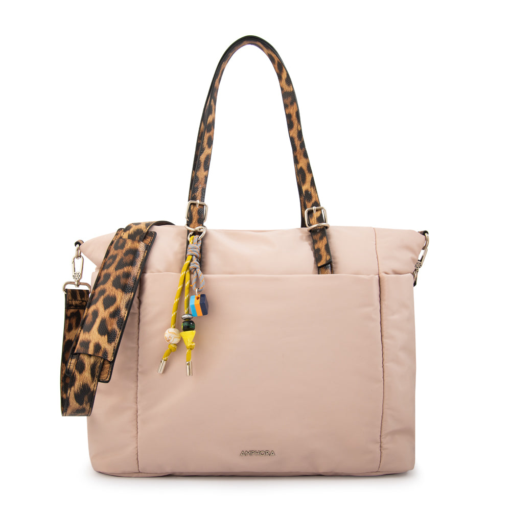 Cartera Dos Asas Portalaptop Lily Nylon Beige