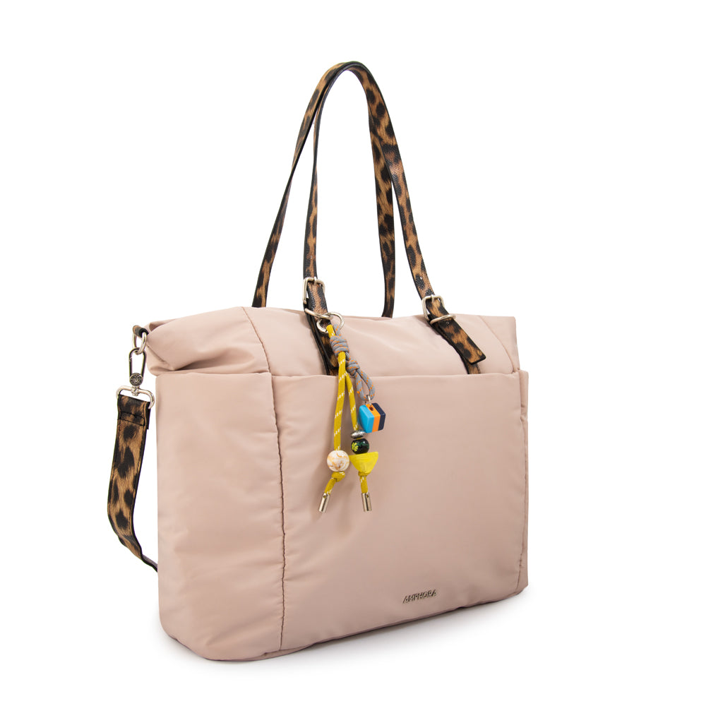 Cartera Dos Asas Portalaptop Lily Nylon Beige