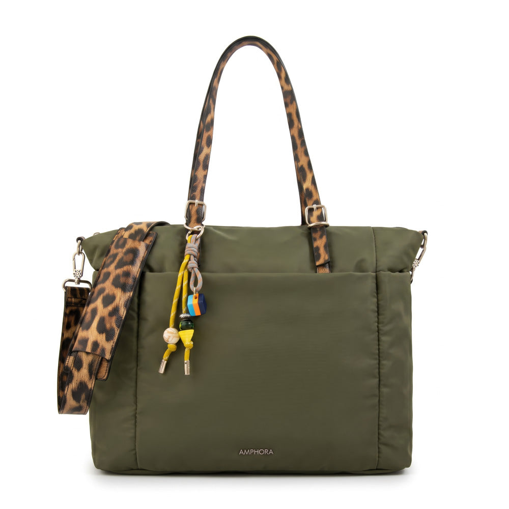 Cartera Dos Asas Portalaptop Lily Nylon Verde Oliva