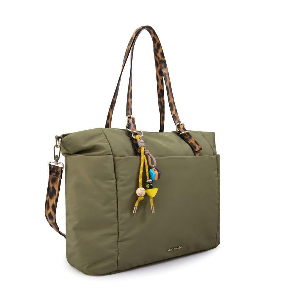 Cartera Dos Asas Portalaptop Lily Nylon Verde Oliva