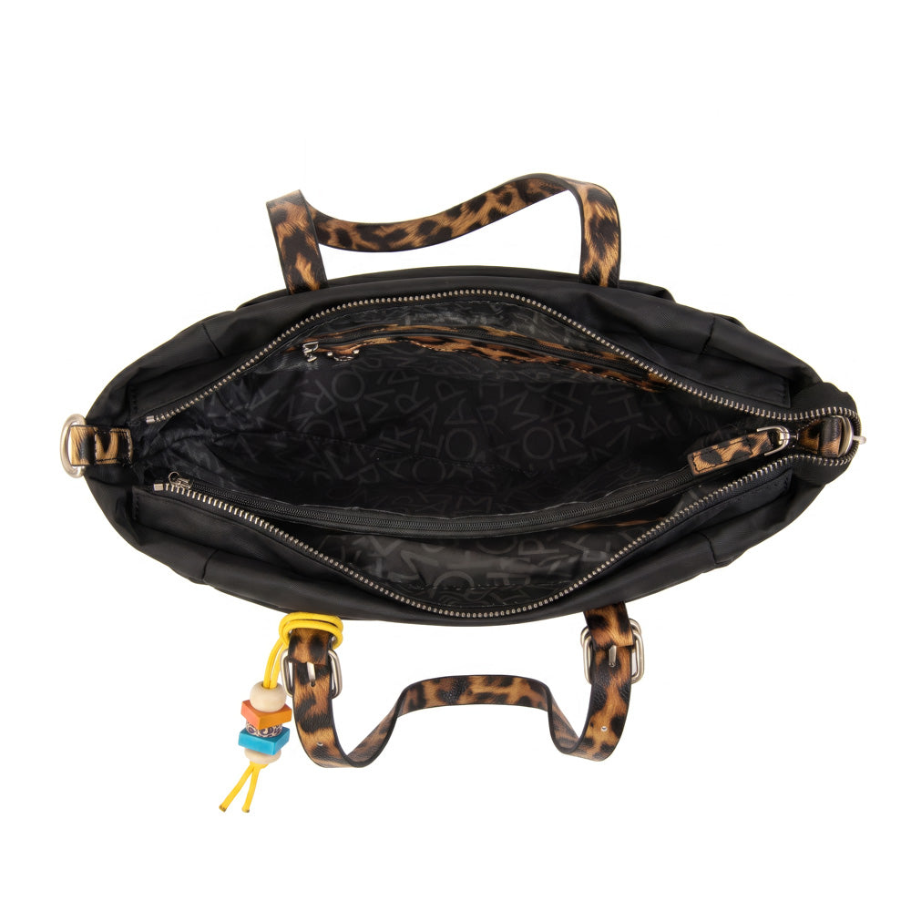 Cartera Dos Asas Lily Nylon Negro