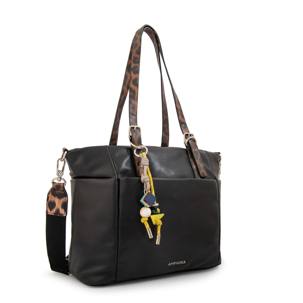 Cartera Dos Asas Lily Liso Negro