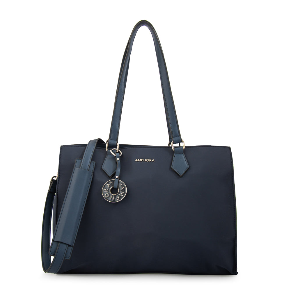 Cartera Dos Asas Portalaptop Nila Nylon Azul Oscuro