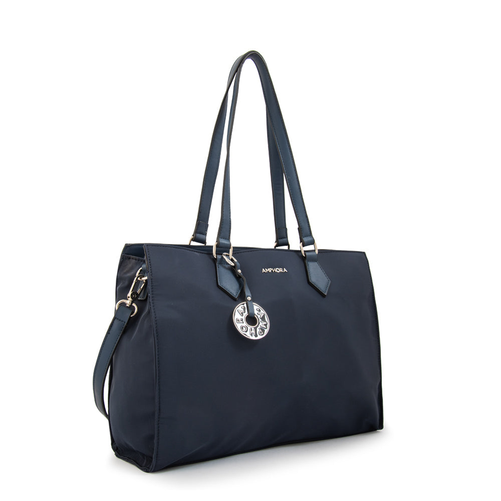 Cartera Dos Asas Portalaptop Nila Nylon Azul Oscuro