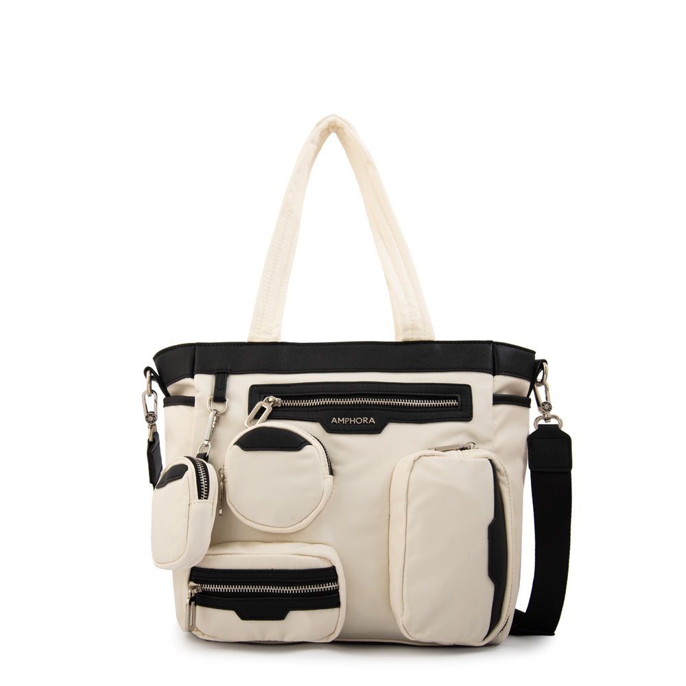 Cartera Dos Asas Evany Nylon Blanco Crudo