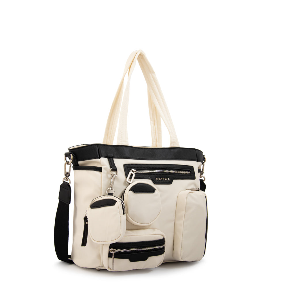 Cartera Dos Asas Evany Nylon Blanco Crudo