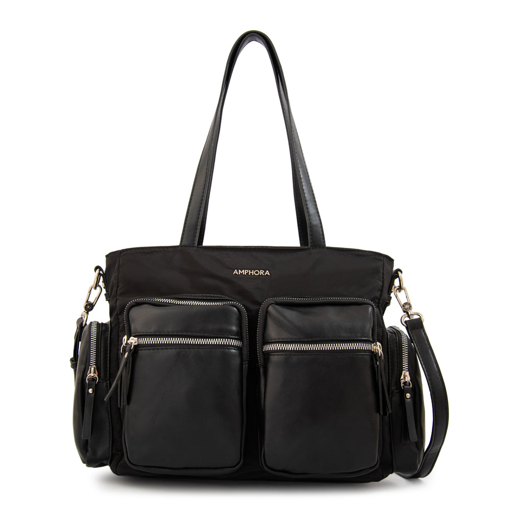 Cartera Dos Asas Constanza Nylon Negro