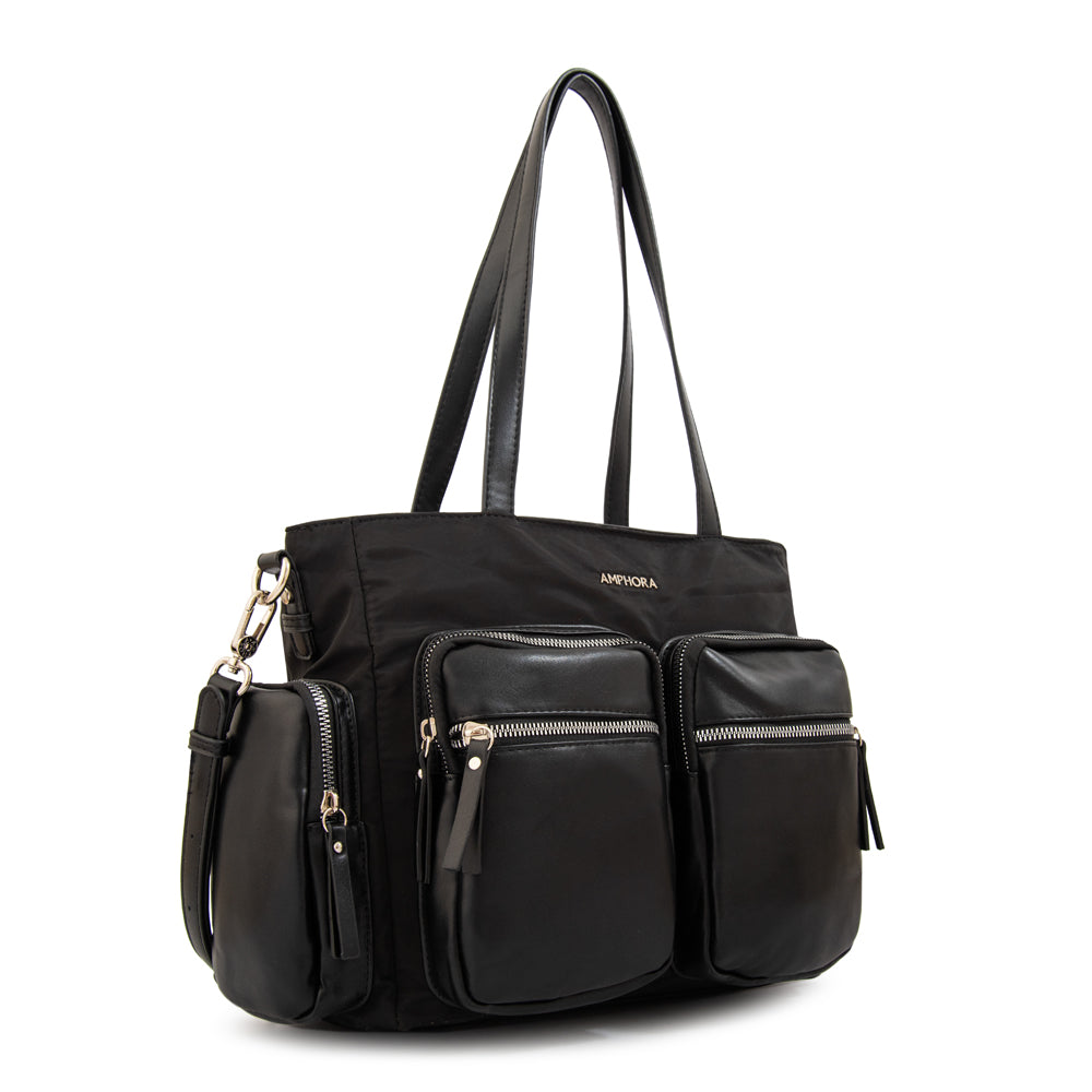 Cartera Dos Asas Constanza Nylon Negro