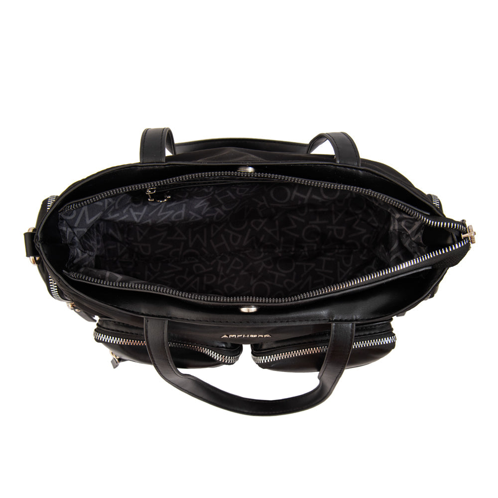 Cartera Dos Asas Constanza Nylon Negro
