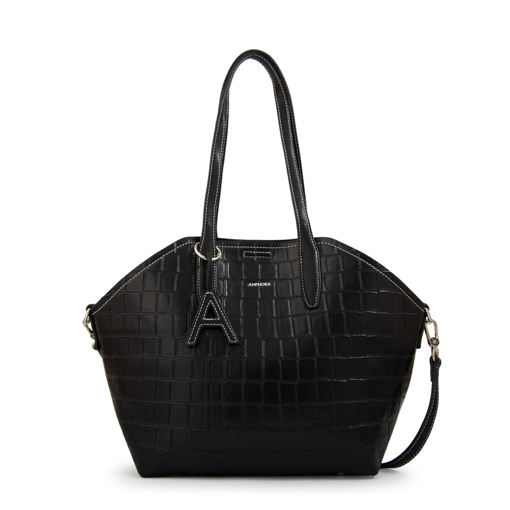 Cartera Dos Asas Monique Croco Negro