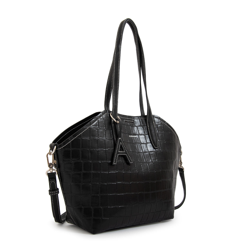 Cartera Dos Asas Monique Croco Negro
