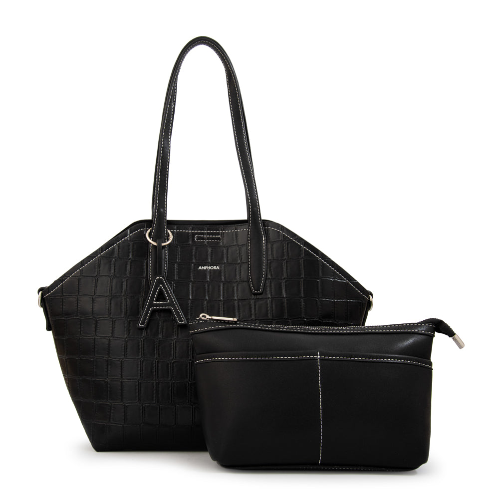 Cartera Dos Asas Monique Croco Negro