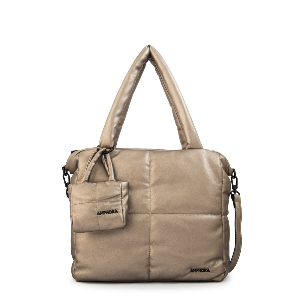 Cartera Dos Asas Guyana Liso Plateado Oscuro