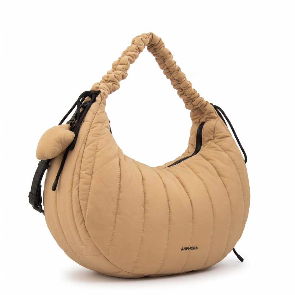 Cartera Oval Adriana Nylon Beige