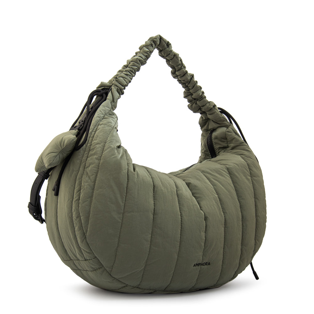 Cartera Oval Adriana Nylon Verde Oliva