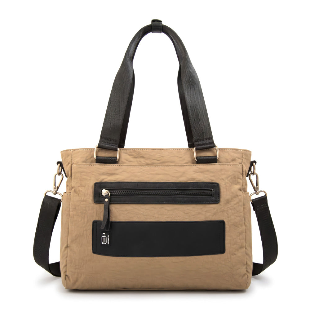 Cartera Dos Asas Portalaptop Vesna Nylon Beige Oscuro