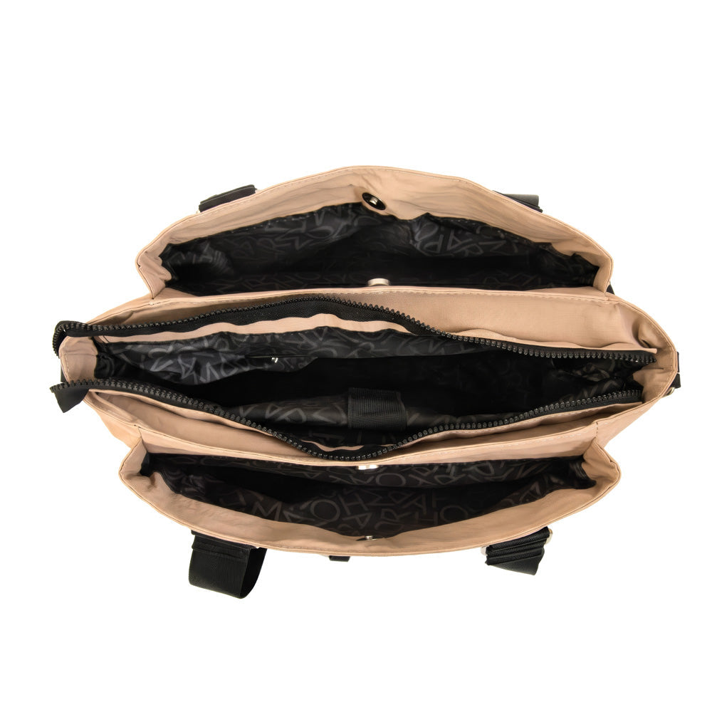 Cartera Dos Asas Portalaptop Vesna Nylon Beige Oscuro