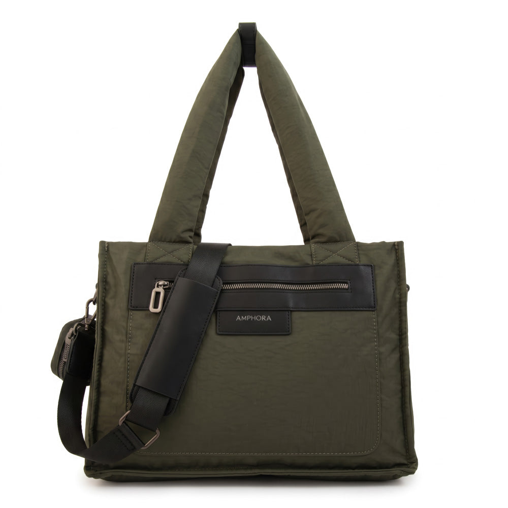 Cartera Dos Asas Portalaptop Daliet Nylon Verde Oliva
