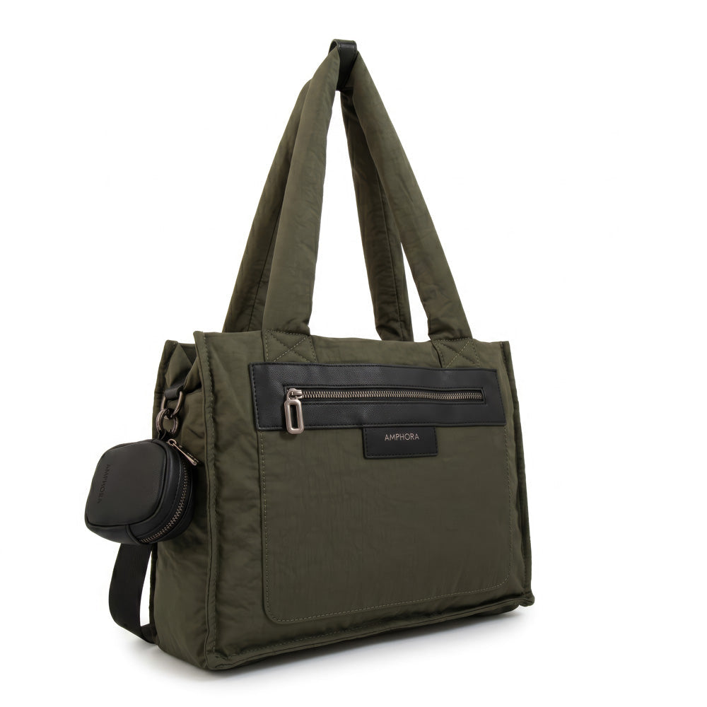 Cartera Dos Asas Portalaptop Daliet Nylon Verde Oliva