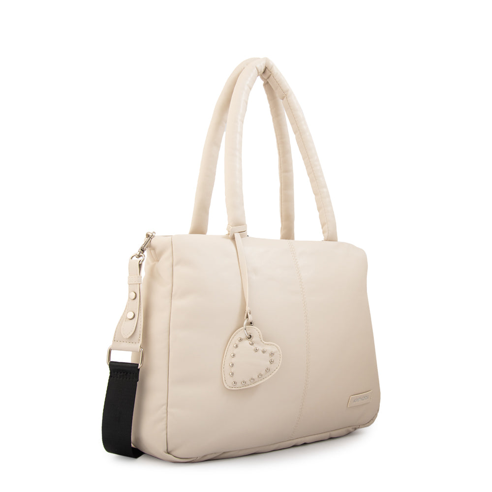 Cartera Dos Asas Portalaptop Luz Nylon Blanco Crudo