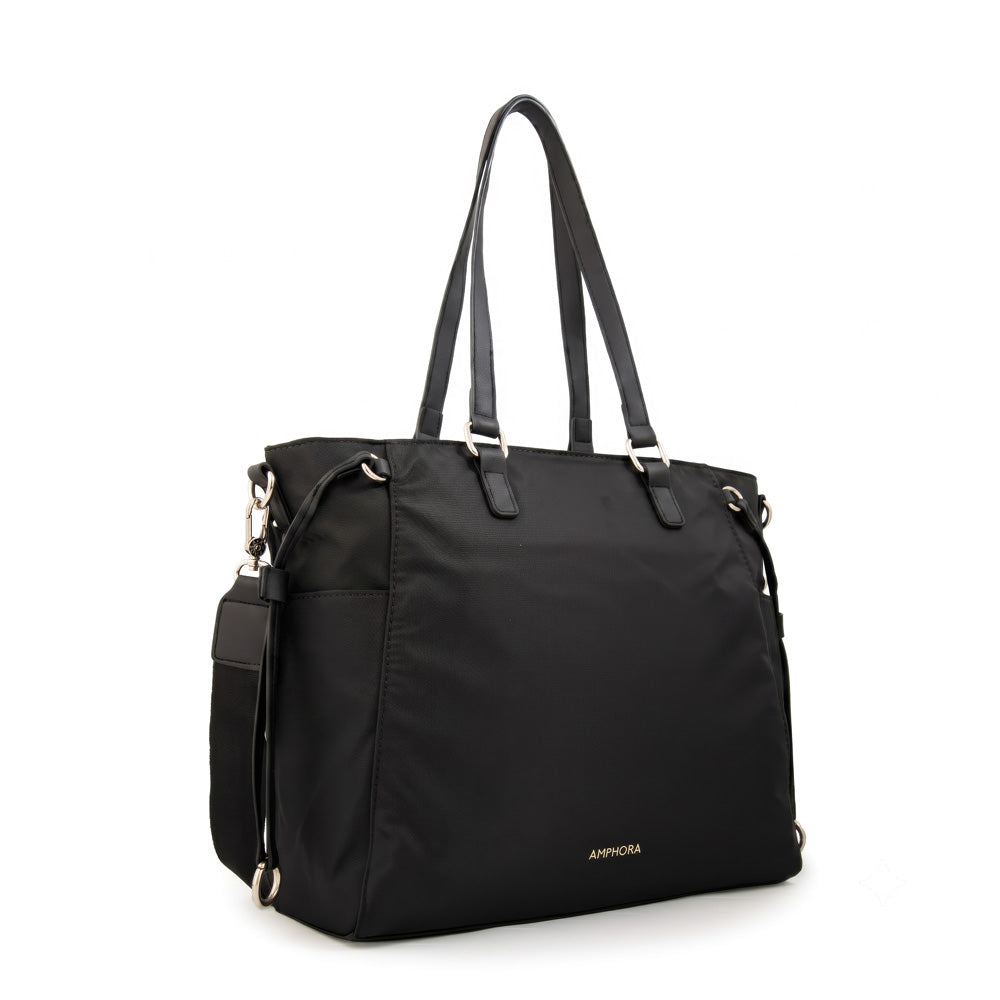 Cartera Dos Asas Portalaptop Romina Nylon Negro