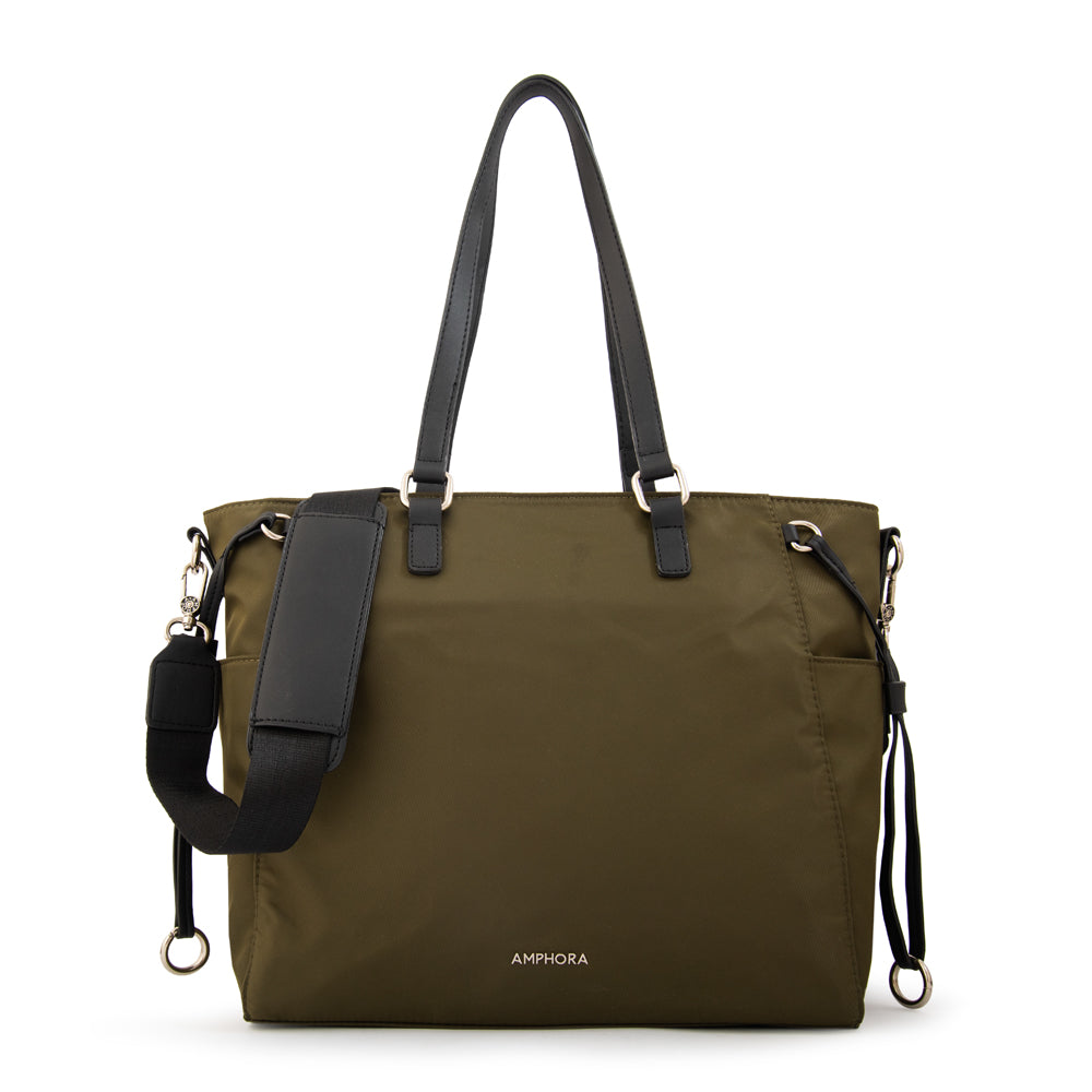 Cartera Dos Asas Portalaptop Romina Nylon Verde Oliva