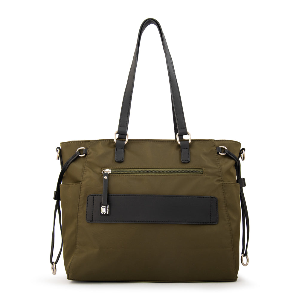 Cartera Dos Asas Portalaptop Romina Nylon Verde Oliva