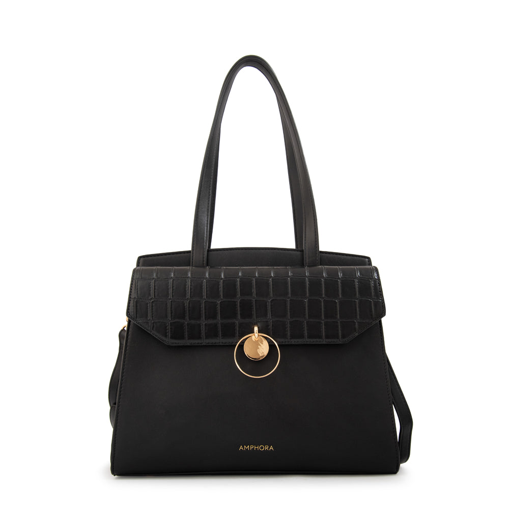 Cartera Dos Asas Maggie Croco Negro