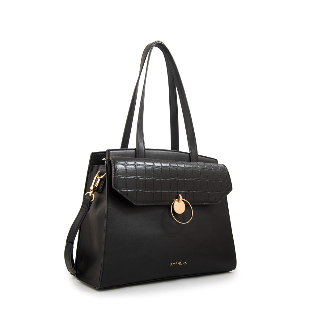 Cartera Dos Asas Maggie Croco Negro