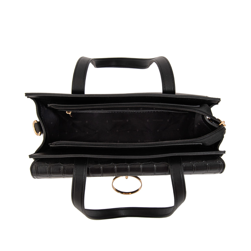 Cartera Dos Asas Maggie Croco Negro