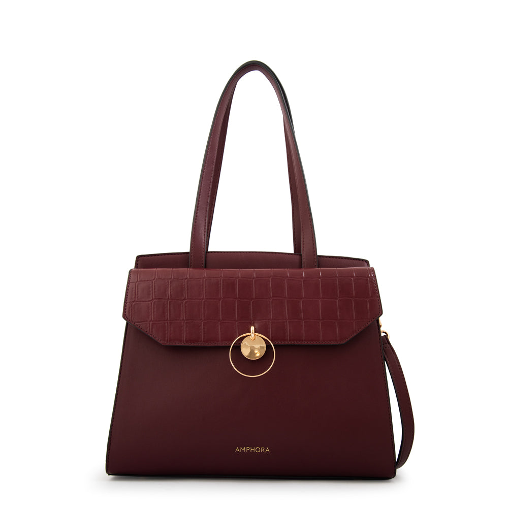 Cartera Dos Asas Maggie Croco Burdeo