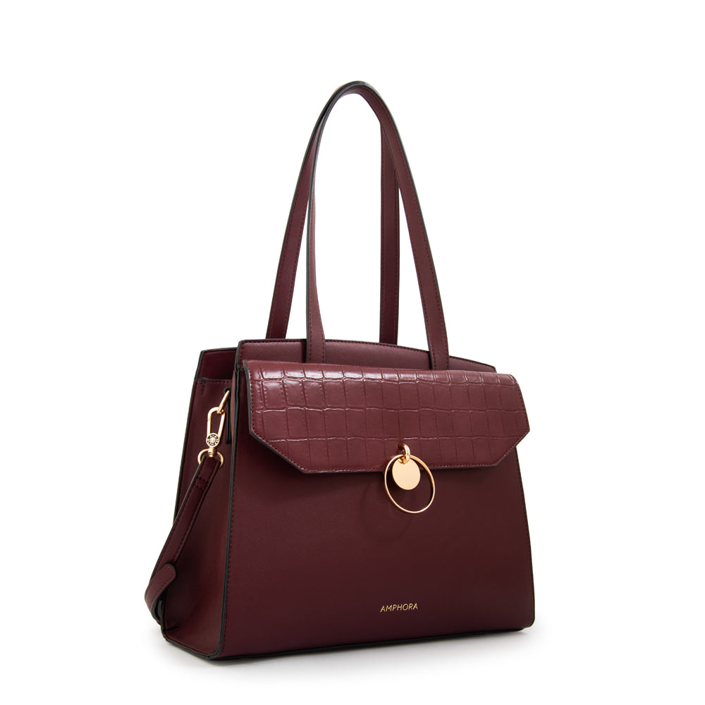 Cartera Dos Asas Maggie Croco Burdeo