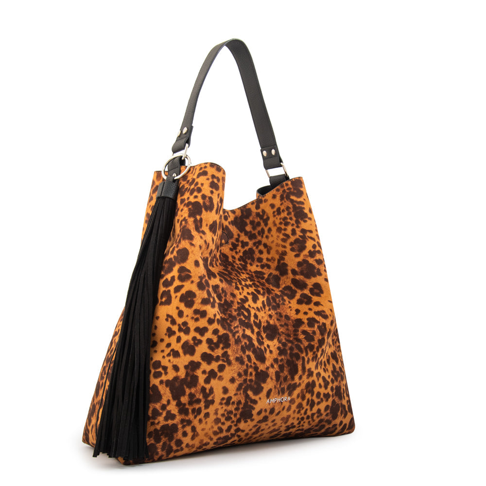 Cartera Dos Asas Reversible Raven Gamuzado Camel