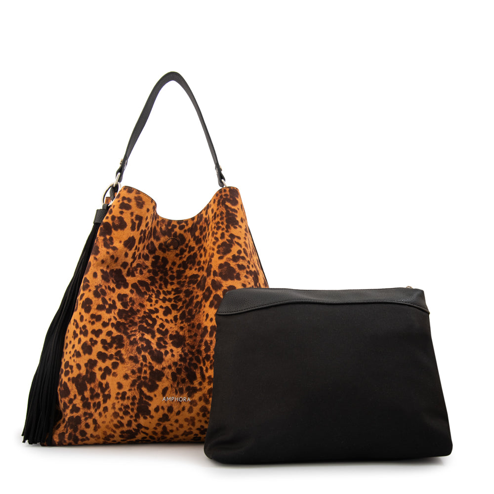 Cartera Dos Asas Reversible Raven Gamuzado Camel