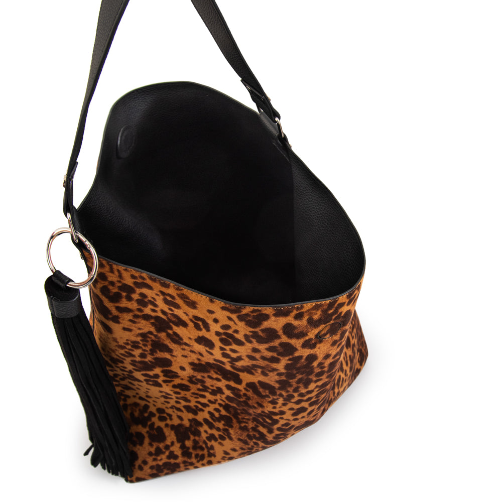 Cartera Dos Asas Reversible Raven Gamuzado Camel