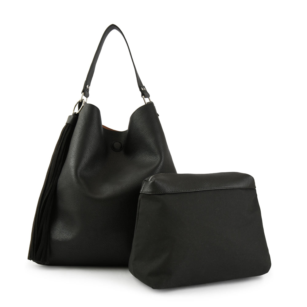 Cartera Dos Asas Reversible Raven Gamuzado Camel