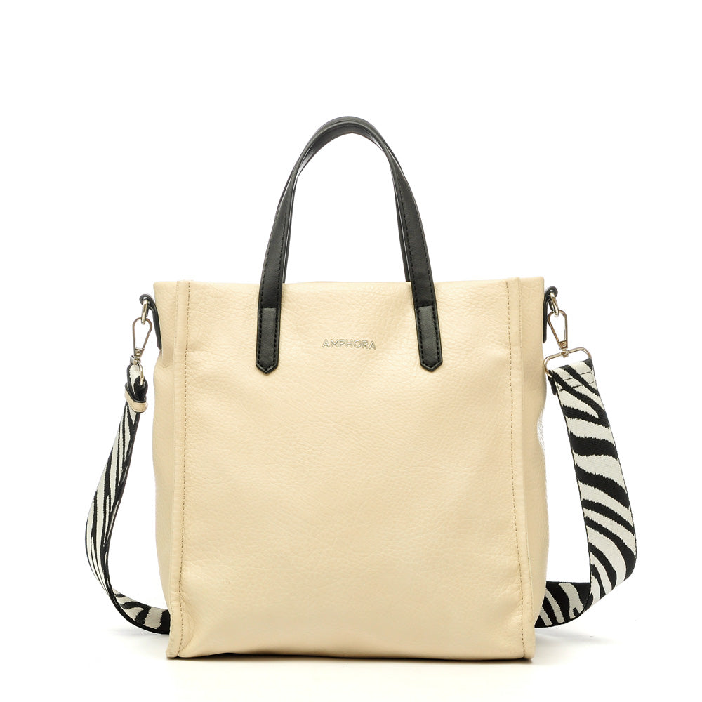 Cartera Dos Asas Zebre Blanco Crudo