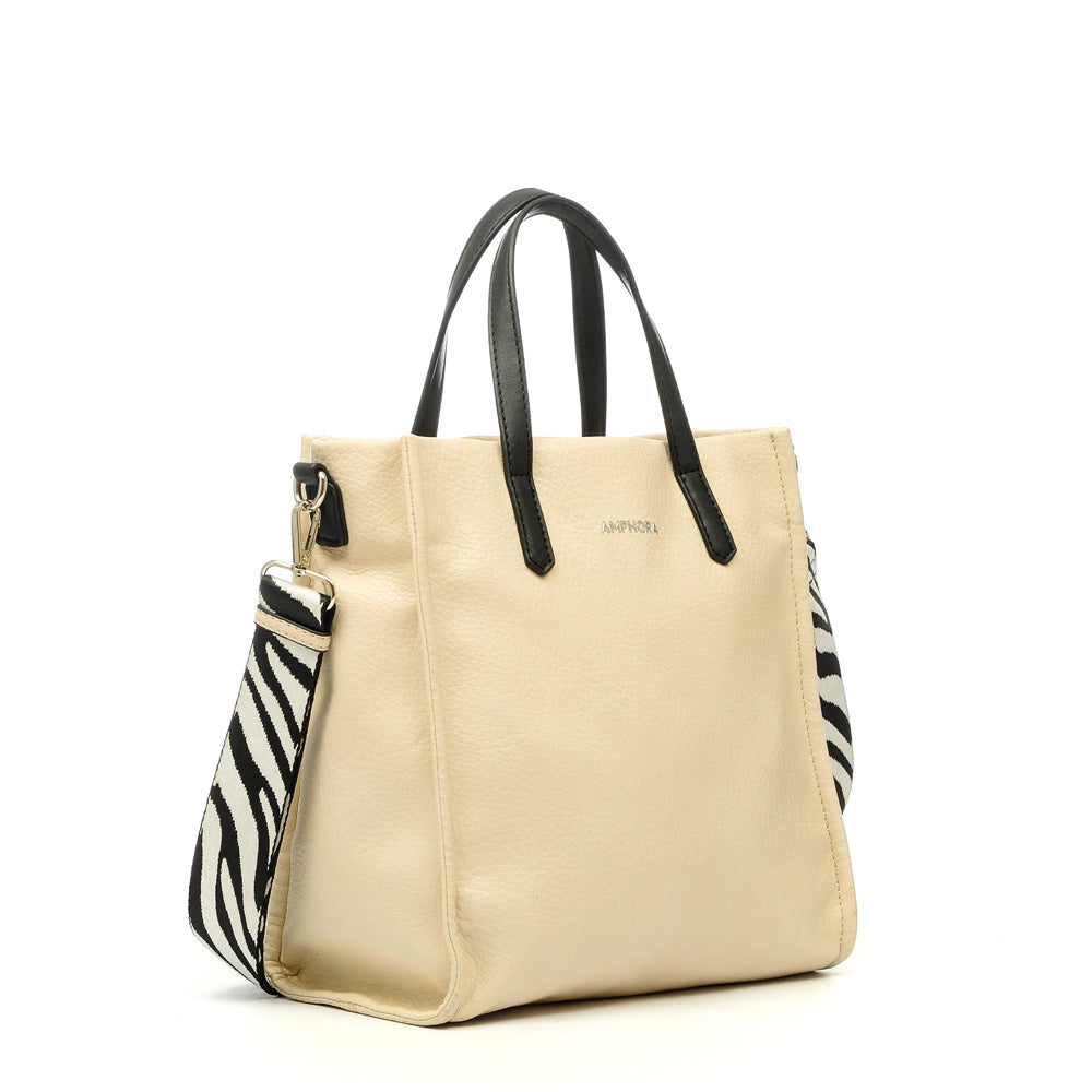 Cartera Dos Asas Zebre Blanco Crudo