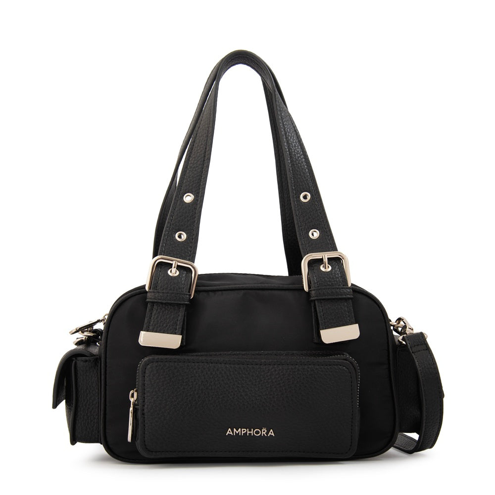 Cartera Dos Asas Baul Tiana Nylon Negro